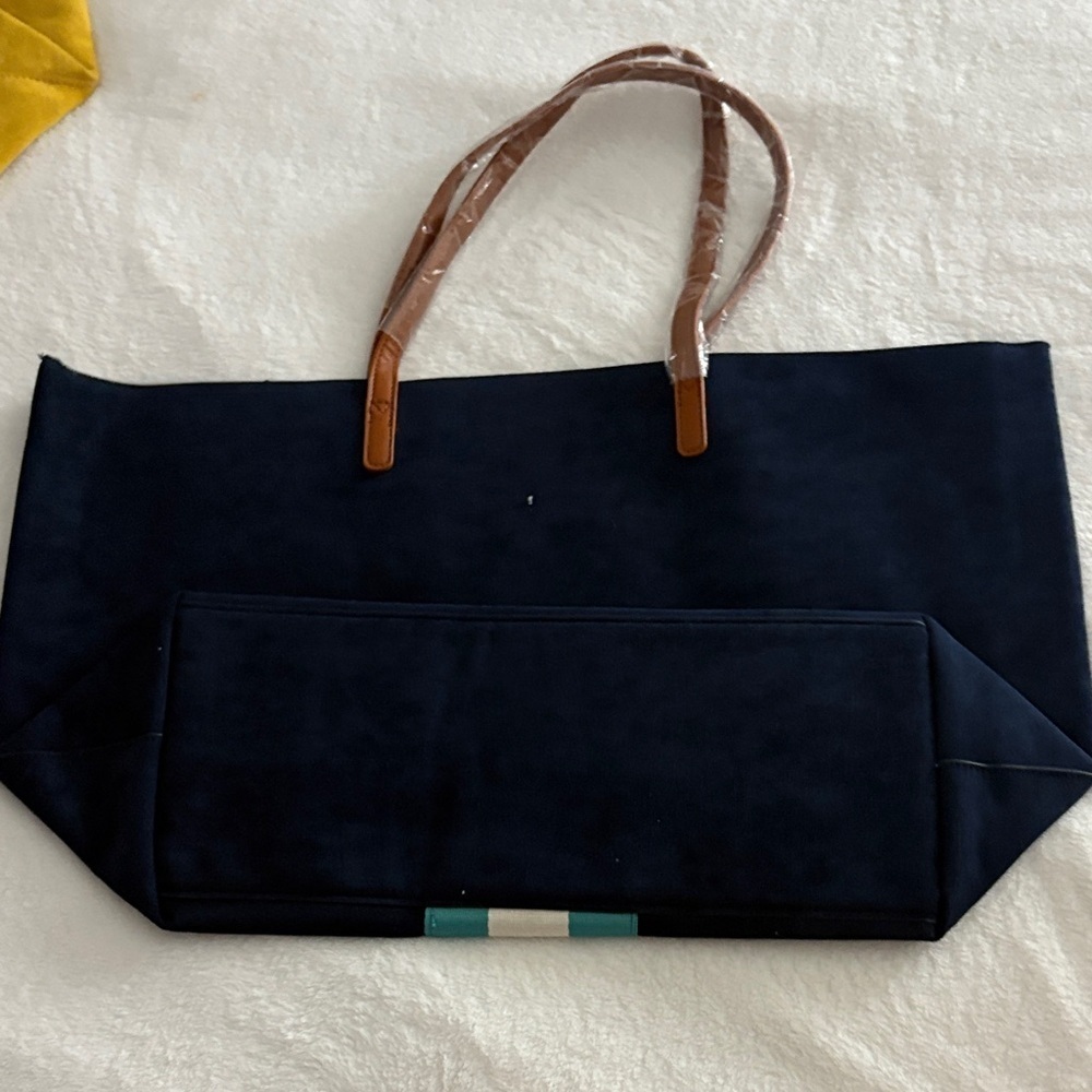 Chic Navy Tote with Teal and White Stripe - Picture 3 of 4